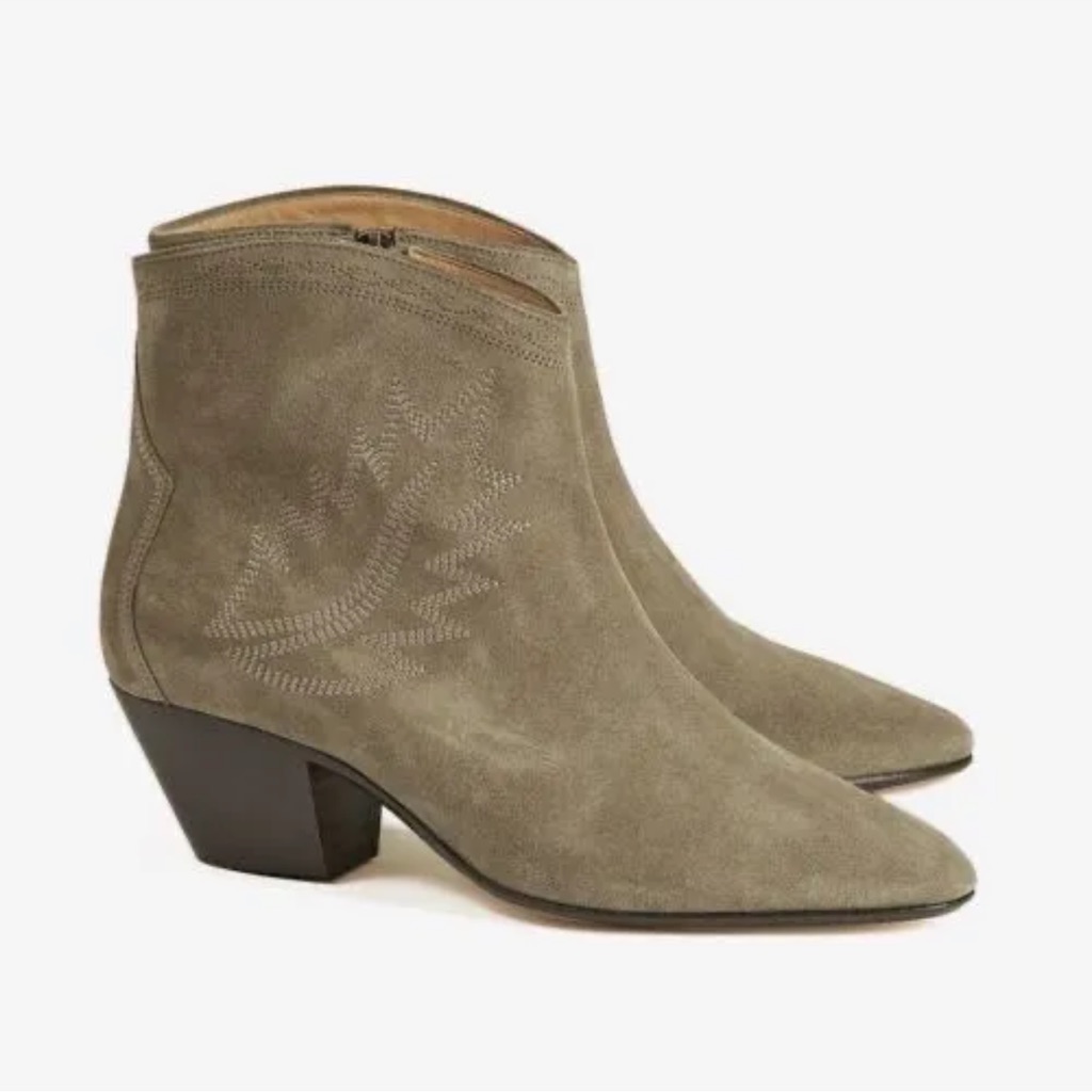 Isabel Marant Dacken Suede Western Embroidered Ankle Boots In Taupe Us5 Eu35
